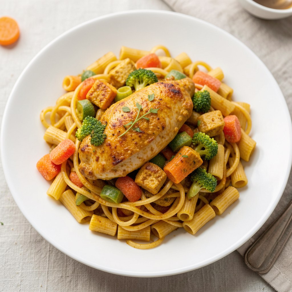 potrawka curry ze smażonym makaronem