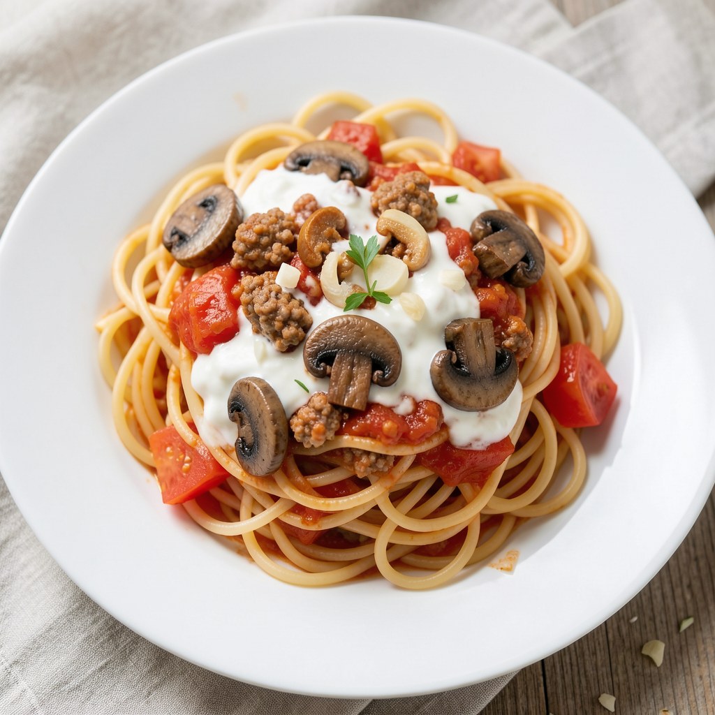 Spaghetti po bolońsku ze śmietaną (2-3 osoby)