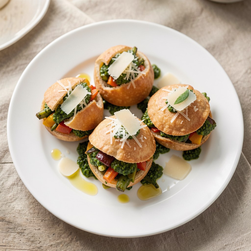 Śródziemnomorskie paczuszki z pesto pietruszkowym