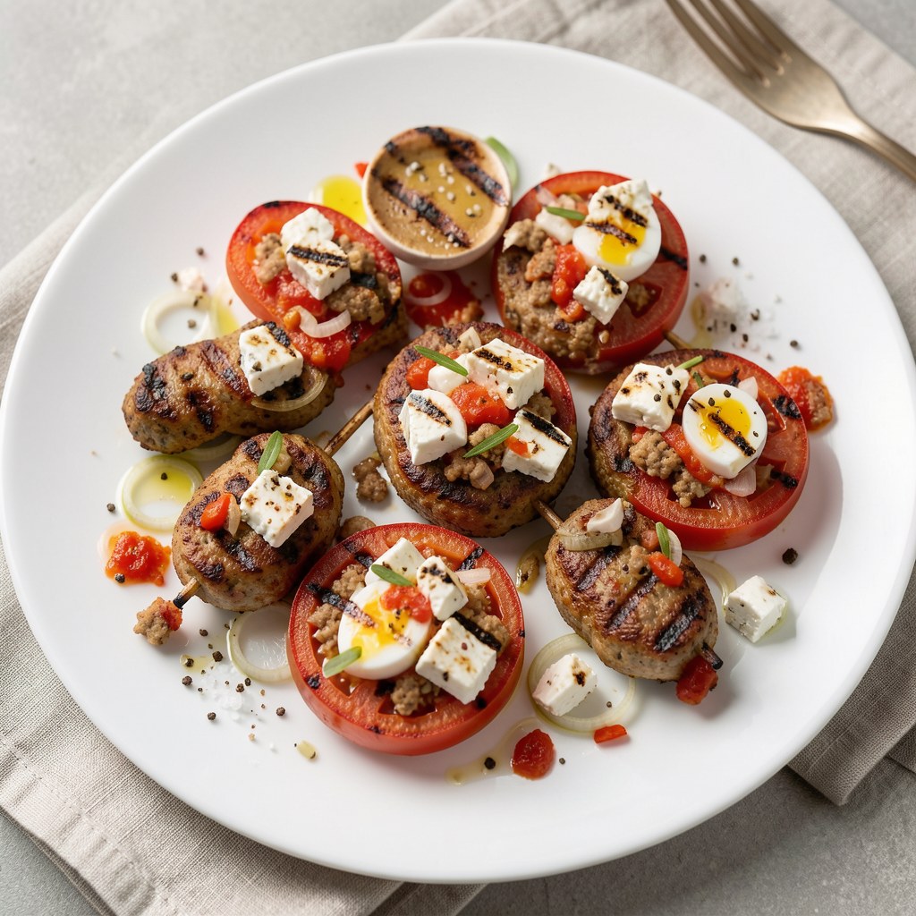 Kotleciki z grilla nadziewane pomidorami, serem feta i cebulą