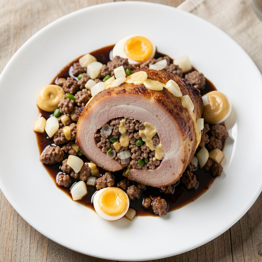 Boczek z mięsnym farszem