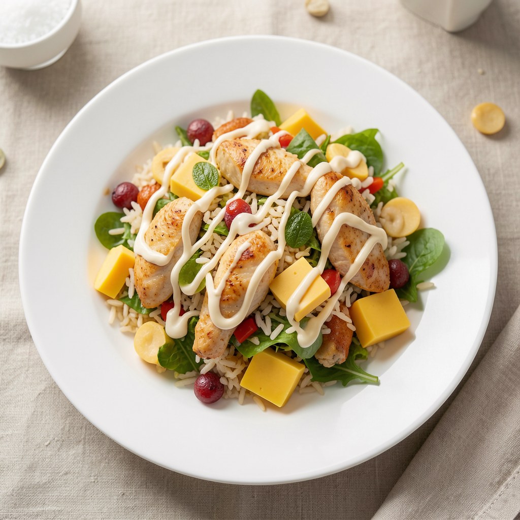 Sałatka z kurczaka i ryżu (na gorąco)